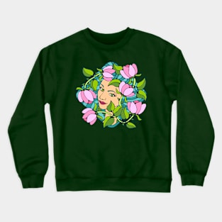 Garland of Pink Roses and Pretty Woman Crewneck Sweatshirt